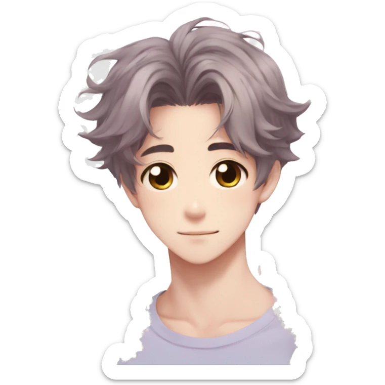 Gorgeous pastel anime style shojo guy with blushing face and flowers aesthetic trending style outside sticker