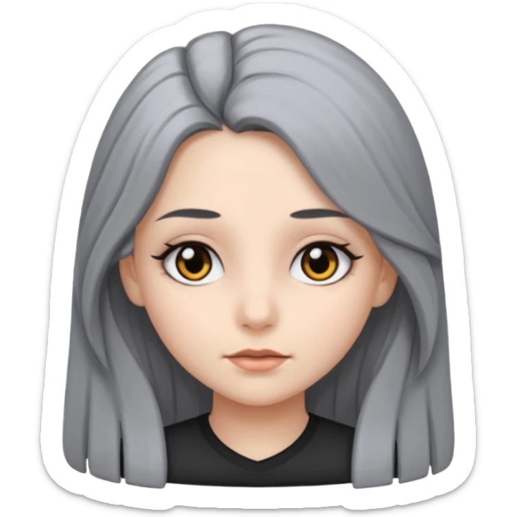 girl with black eyes and long black and gray hair sticker