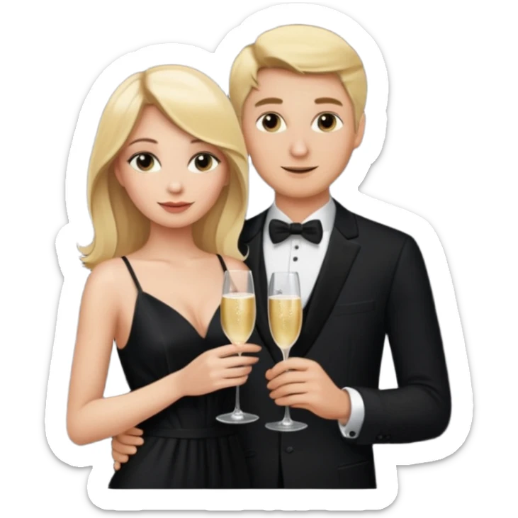 Blonde Woman, Long black slipdress, man black Cut,fly, Champagner glas sticker