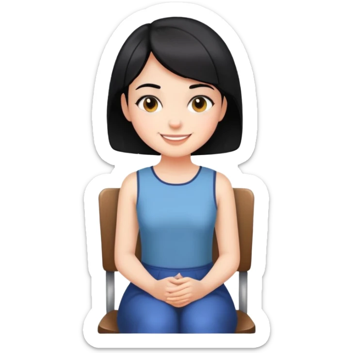Girl with short black hair smiling sitting on a chair sticker