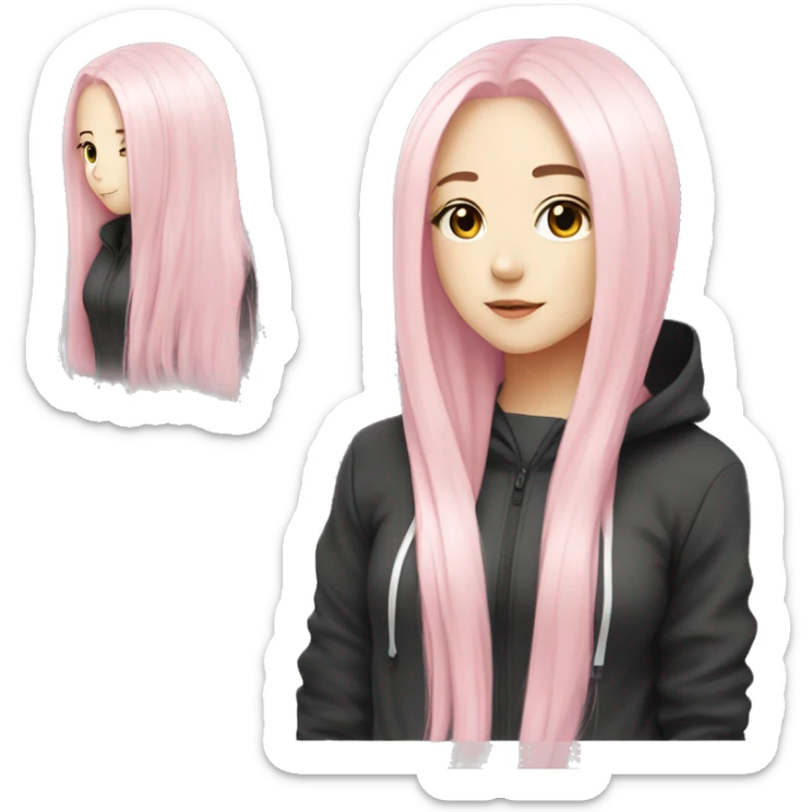 Light Pink long hair white anime girl black tracksuit  sticker