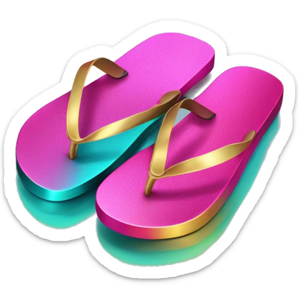 Realistic metallic gold ,hot pink and dark turquoise gradient pair of summer flip flops isolated. sticker