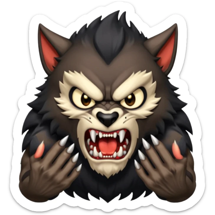 Create an emoji of Werewolf half bodied till waist sharp nails angry face black  sticker
