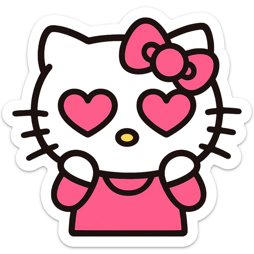 in love Hello Kitty emoticon, pink and white girly aesthetic, icon style sticker