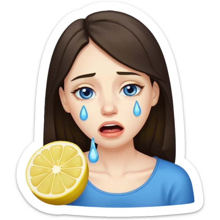 woman crying eating lemon. make tears blue color and brunette sticker