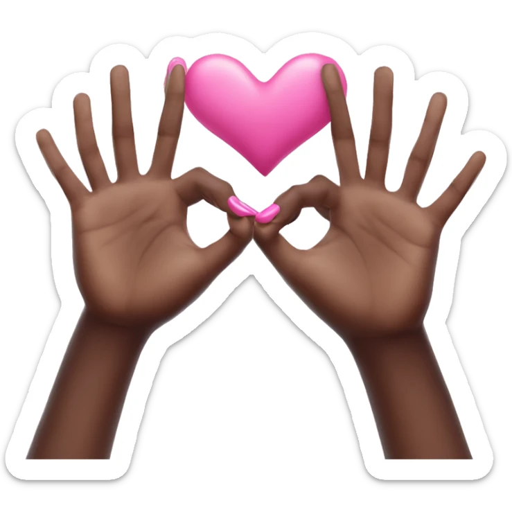 two hands one of them white with pink nails and another one is black they are making a heart sign with their hands  sticker