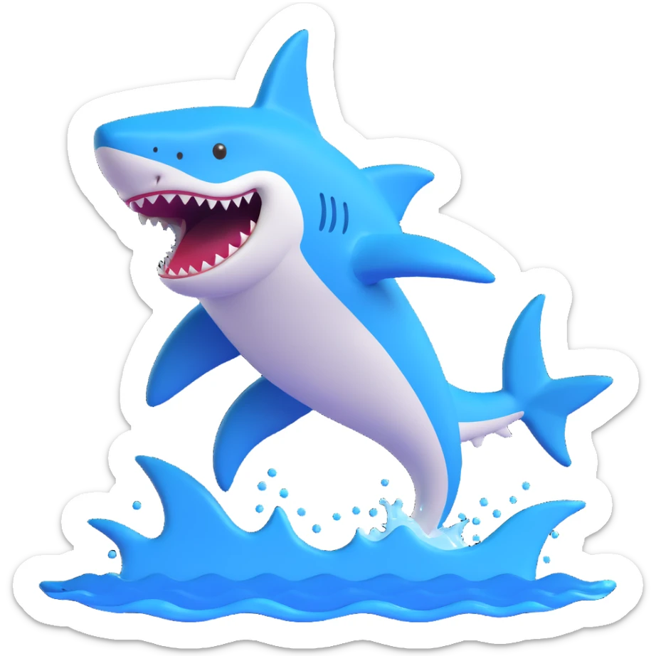 playful shark with blue Nike shoes, jumping out of water sticker