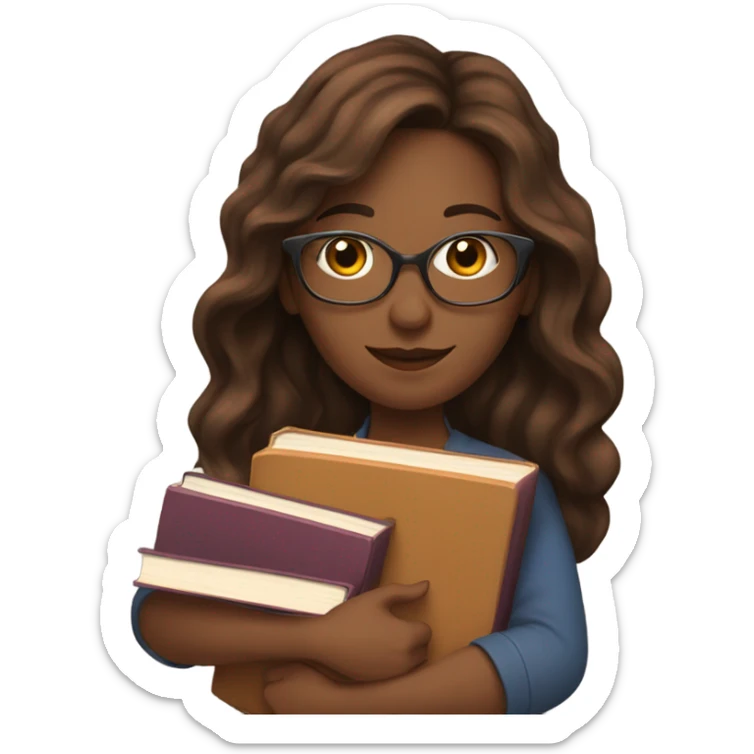 A woman with long wavy brown hair and books sticker