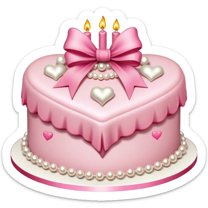 Vintage heart-shaped birthday cake with pink bows and pearls sticker