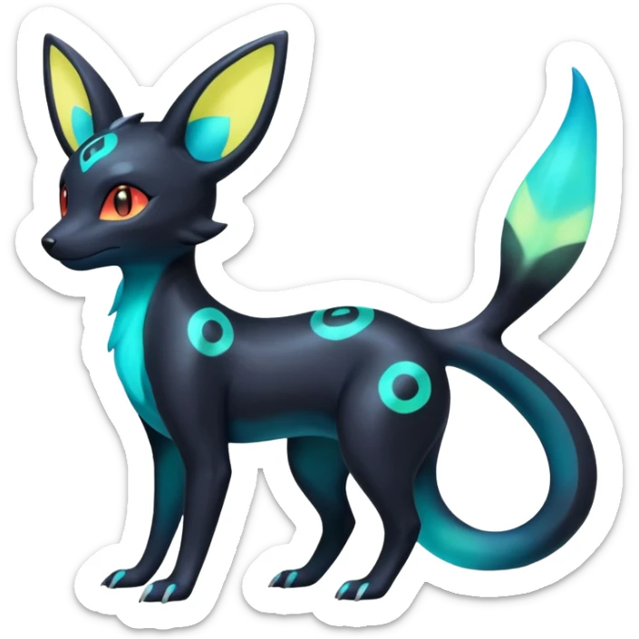 Shiny Aural Iridescent Fluorescent Bioluminescent Umbreon-Amaura-Salandit-Torracat-Fakémon-fusion (full body) sticker