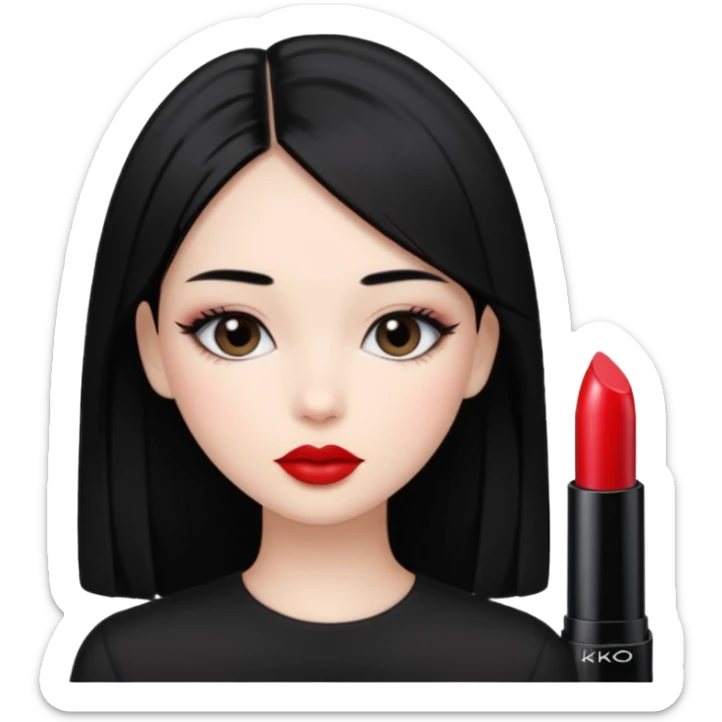 Siyah dümdüz saçlı makyajı soft ve ruju kiko  olan bir kız sticker