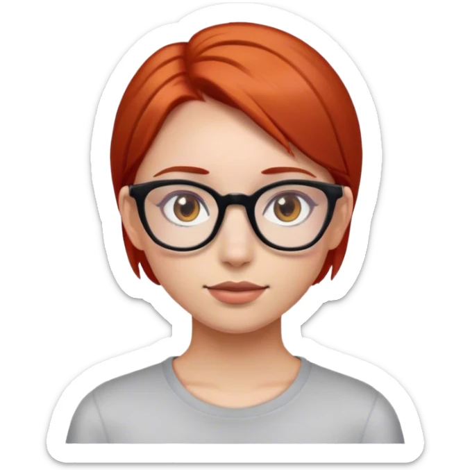girl with straight red hair with brown eyes, glasses sticker