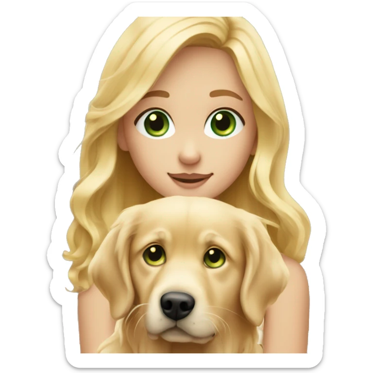 Blonde green eyed girl holdin golden retriever  sticker