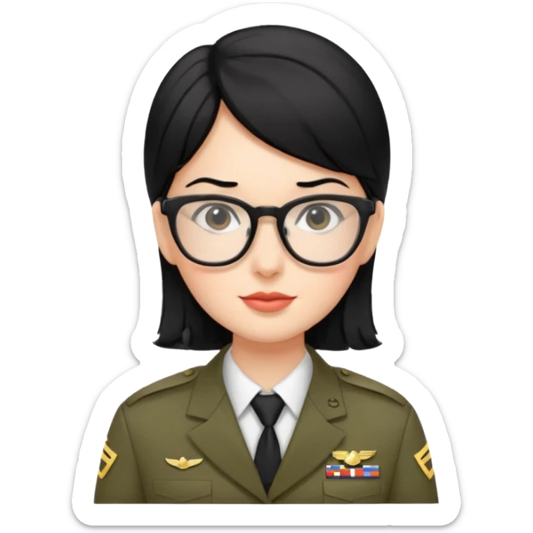 Black hair military secretary glasses nerd cute no hat sticker