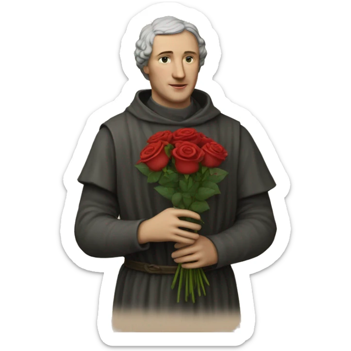 Petrarch holds a bouquet of red roses in his hand sticker