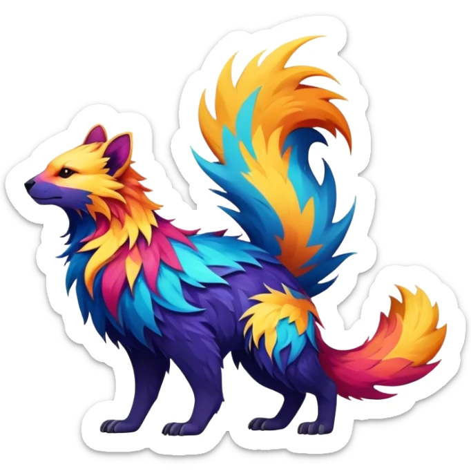 a colorful edgy vernid-fionbri-animal-creature with splash patterns full body sticker