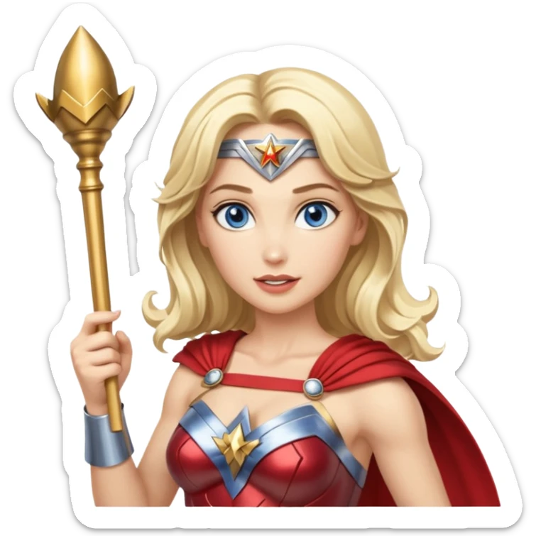 Blonde blue eyes Wonder Woman holding bell and baton sticker