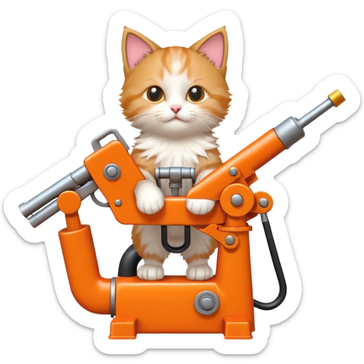 Can you make me a kitten riding a pump jack shooting two guns in their air? sticker