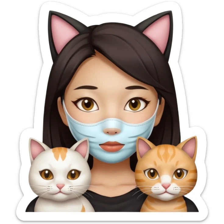 Asian girl mask sheet whole face with cat sticker