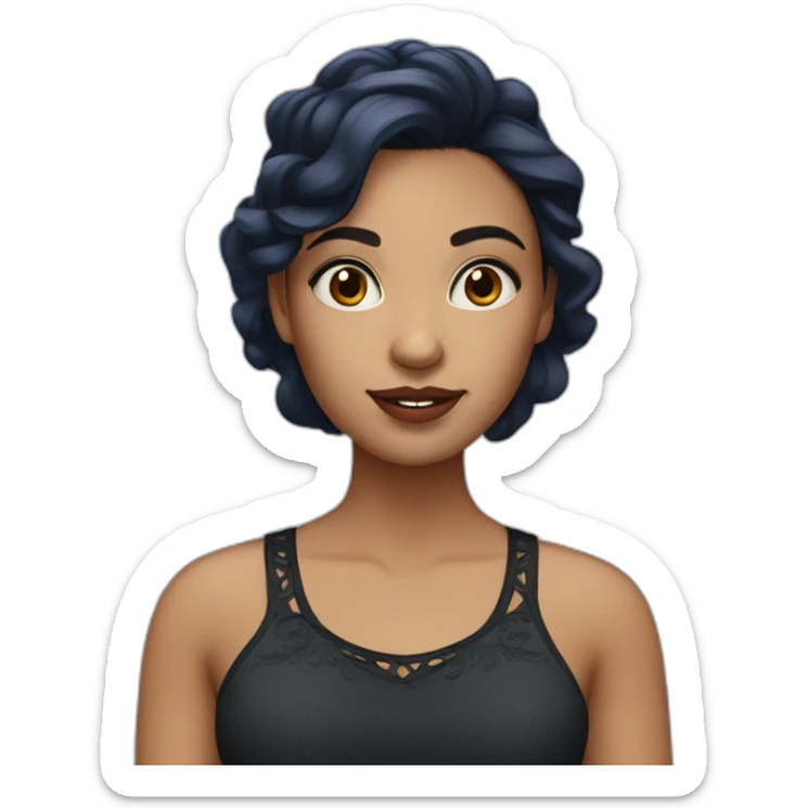 mexican girl with medium length midnight red hair and black eyes sticker