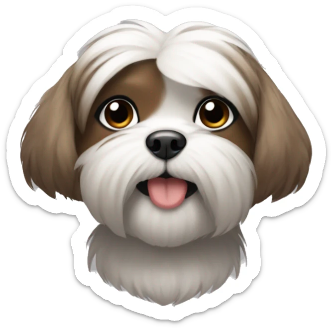 Shitzu with brown fur around her mouth, and grey fur around her eyes. sticker