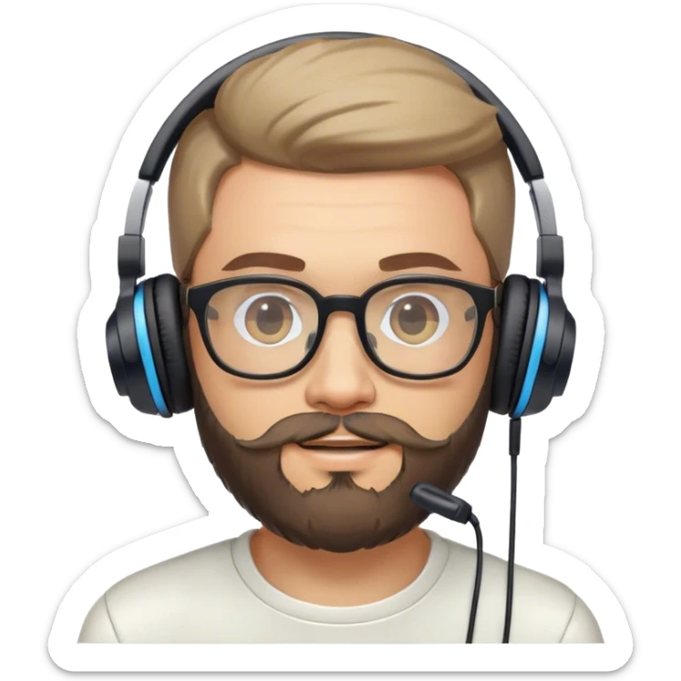 Muchacho guapo con lentes con barba de candado con audífonos jugando playstation  sticker