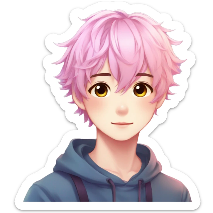 Gorgeous anime style shojo boy with blushing face aesthetic and pretty colorful shiny gradient pastel hair trending style sticker