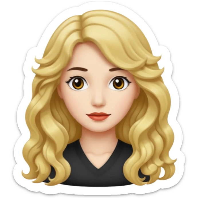 mid-hair long normal wavy hair with black eyes, and white skin sticker