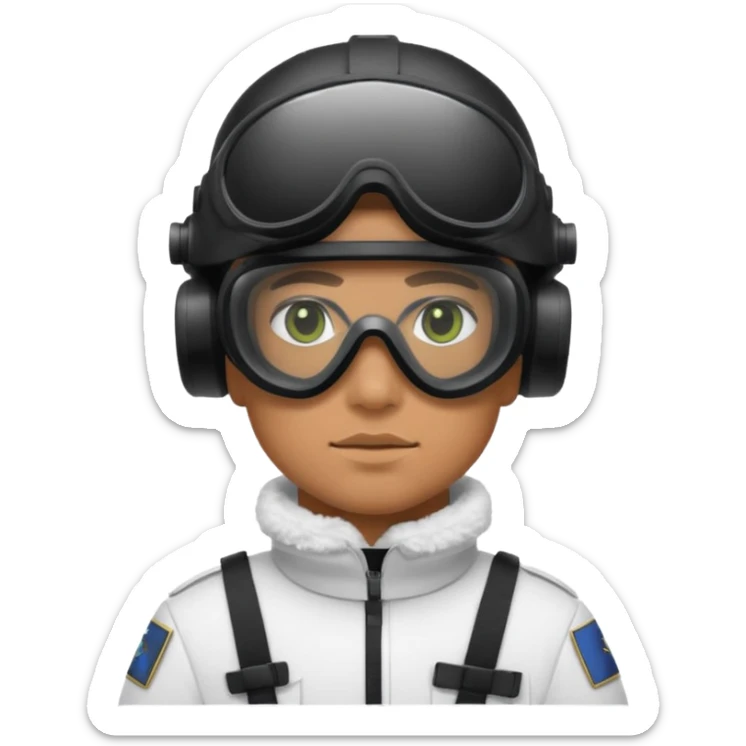 A brutal Finnish modern soldier in a white snow uniform. with black night vision goggles sticker