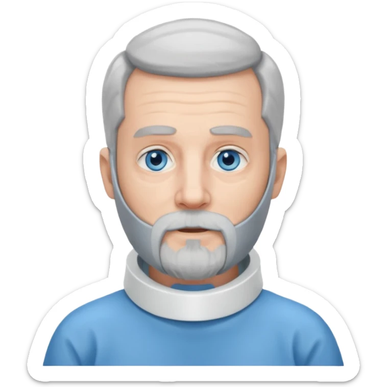 Older man with a full beard, a medical neck brace, and blue eyes. sticker