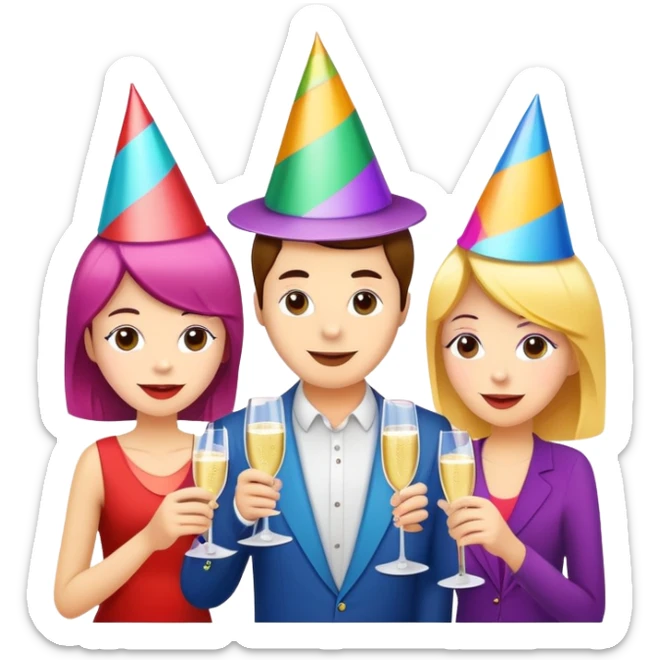 Wedding party guests celebrating with cannabis, colorful cartoon style sticker