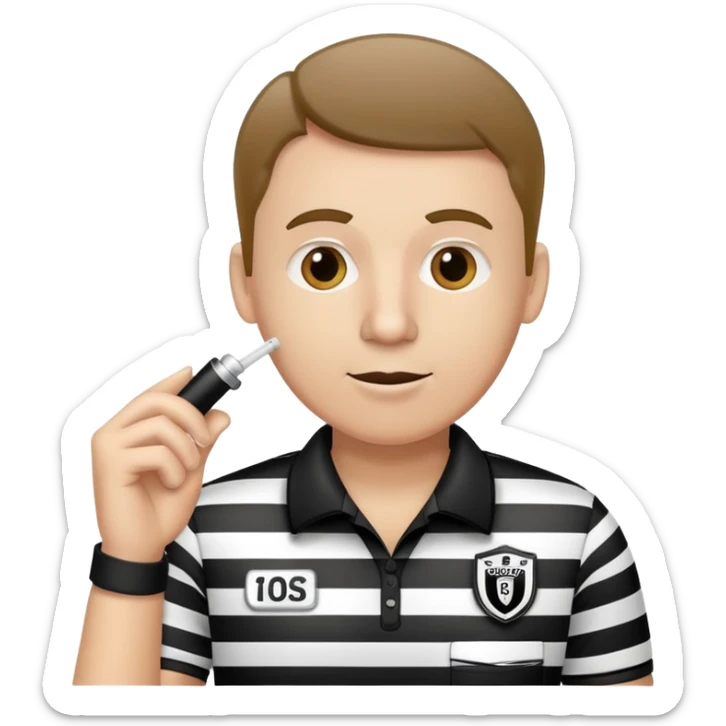 A sports referee with a whistle wearing black and white striped shirt sticker