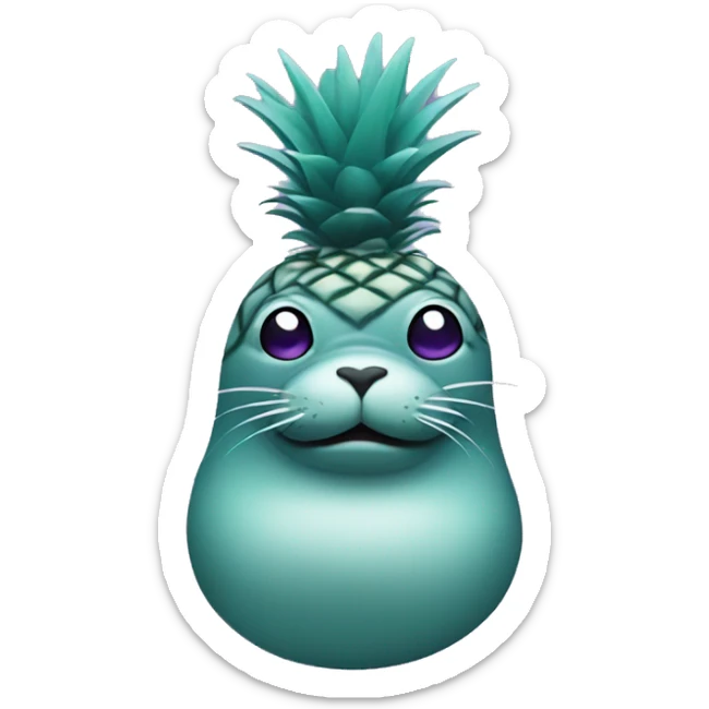 teal seal that is teal with a purple pineapple that is purple on its head sticker