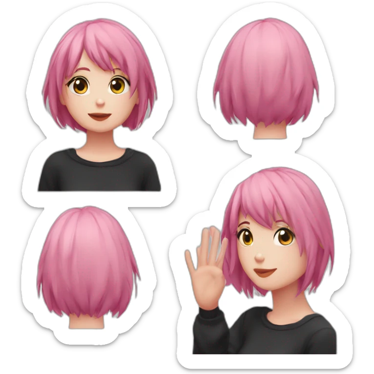 Full body Front view curvy emo girl pink hair sits on the floor straight view hands up black skirt полосатые рваные чулки sticker