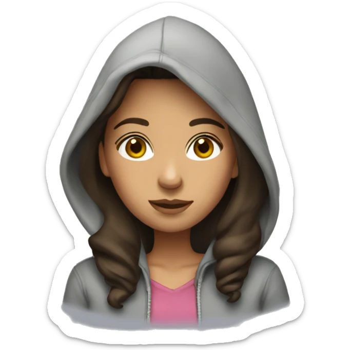brunette girl wearing a hoodie sticker