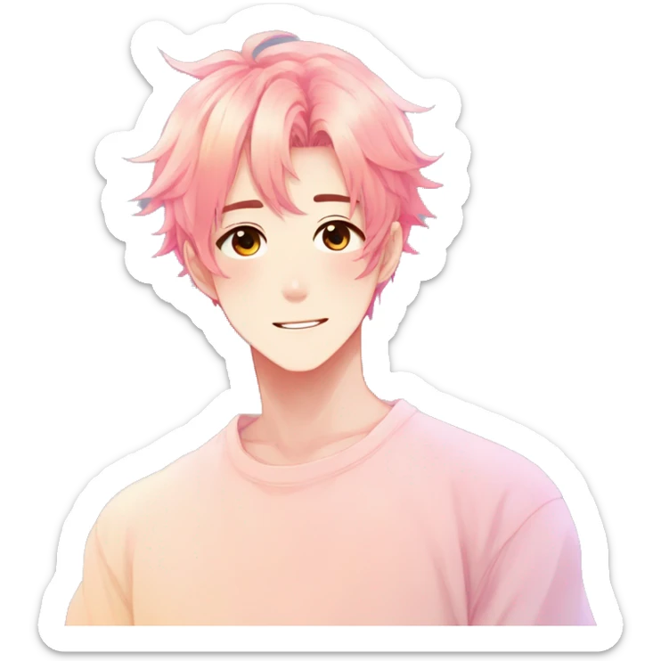 Gorgeous anime style shojo man with blushing face aesthetic and pretty colorful shiny gradient pastel hair trending style sticker