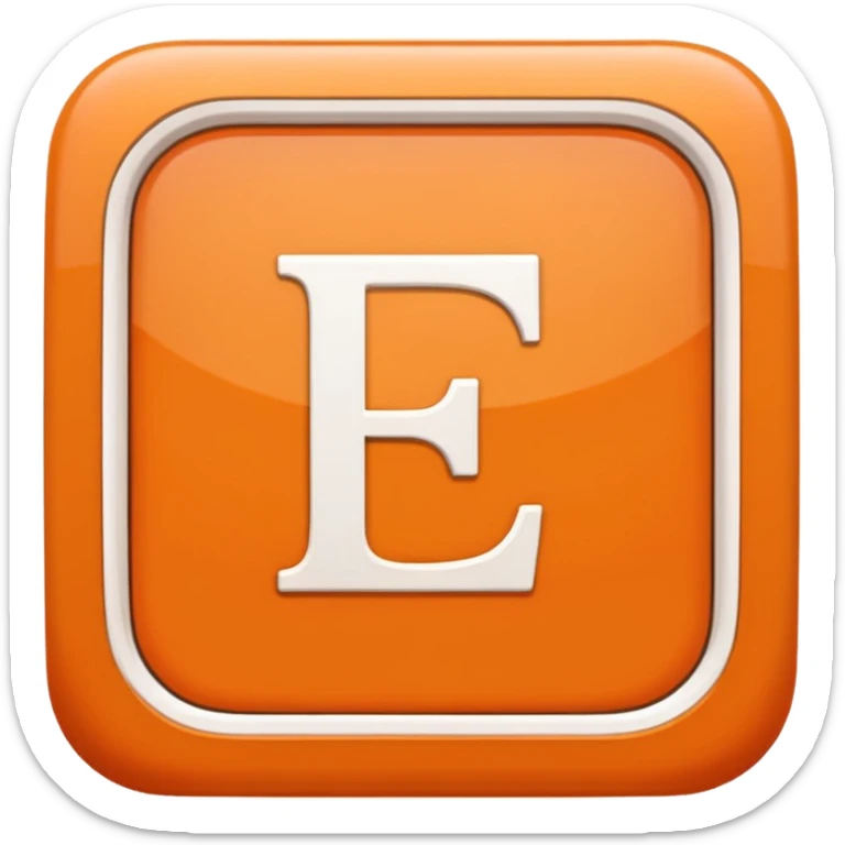 make me an emoji of a orange square with a white E in the center large E must have times new roman font sticker