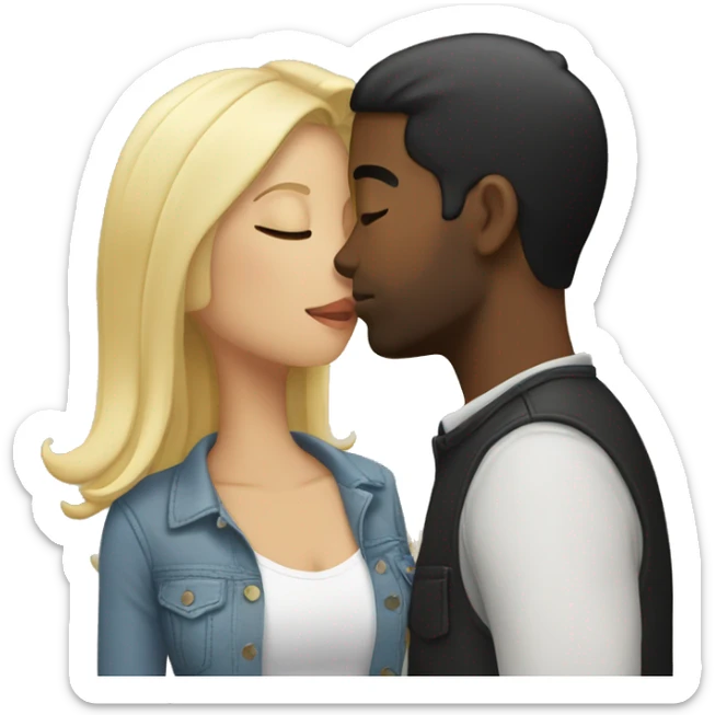 blonde and black hair couple kissing with eyes closed sticker
