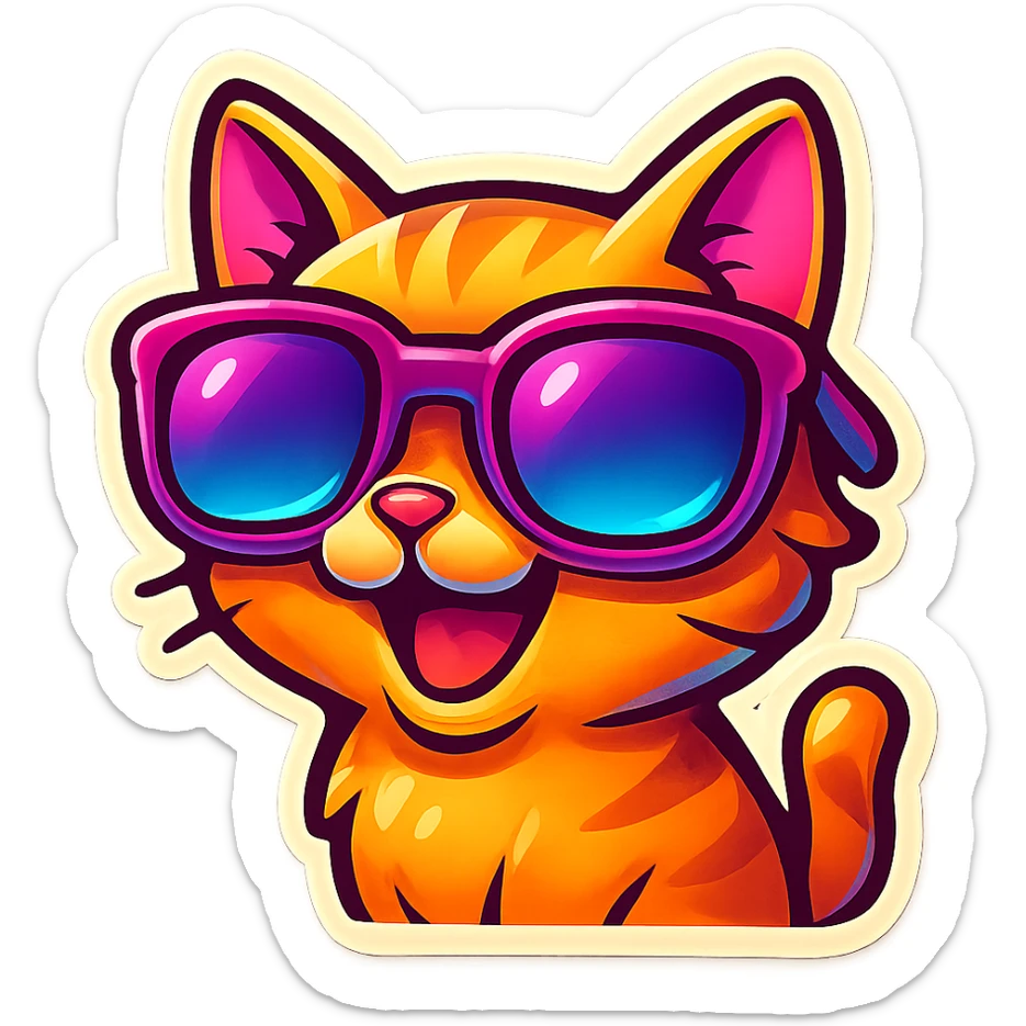cat with oversized sunglasses, sticker style, vibrant colors sticker