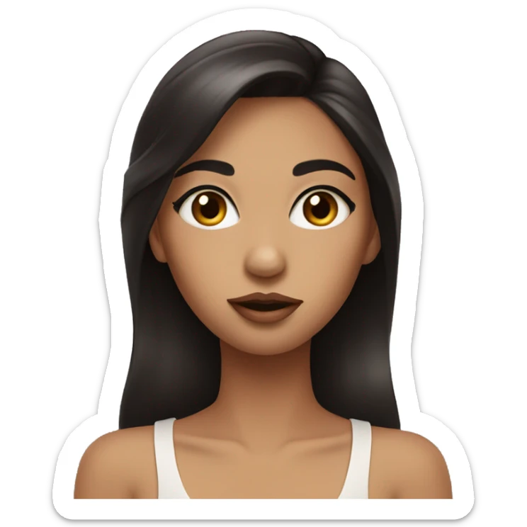 girl with dark hair and beige skin, beautiful eyebrows, blowing a kiss sticker