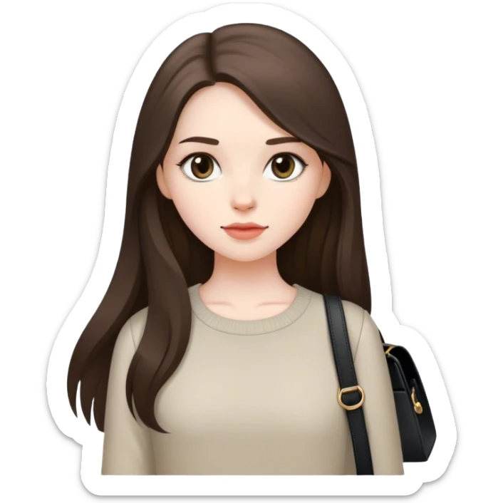  beautiful pale brunette girl with long hair with black shoulder bag sticker