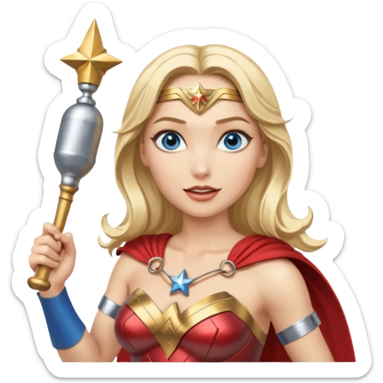 Blonde blue eyes Wonder Woman holding bell and baton sticker
