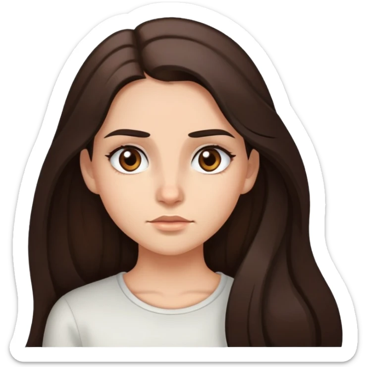 girl with dark brown long hair hazel eyes looking to the left with eyebrows squinted sticker