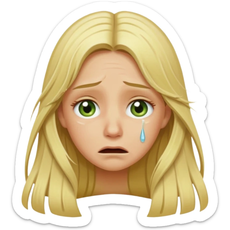 blonde with long hair and swamp-colored eyes, crying, iOS Apple emoji style sticker