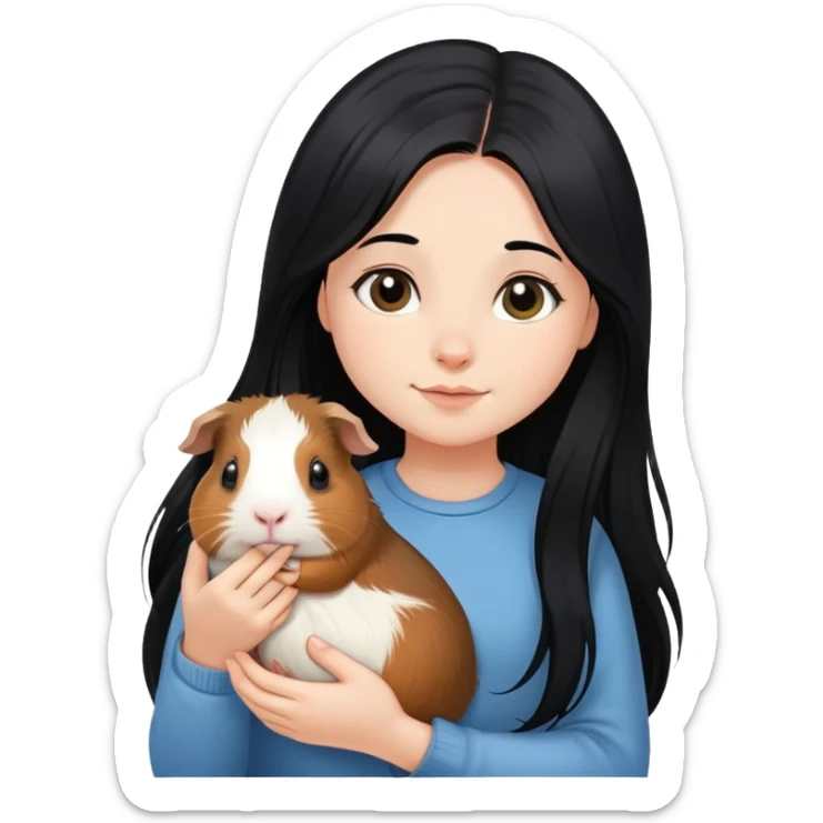 black long hair girl holding a Guinea pig sticker