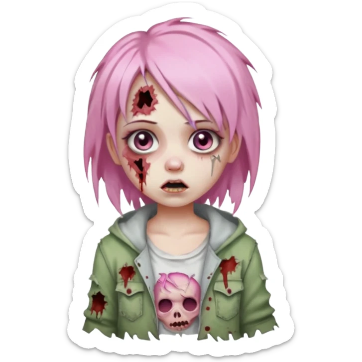 girl zombie with baby pink hair sticker