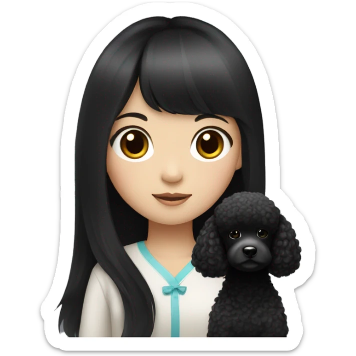 One Korean girl with black long straight hair with one black poodle sticker