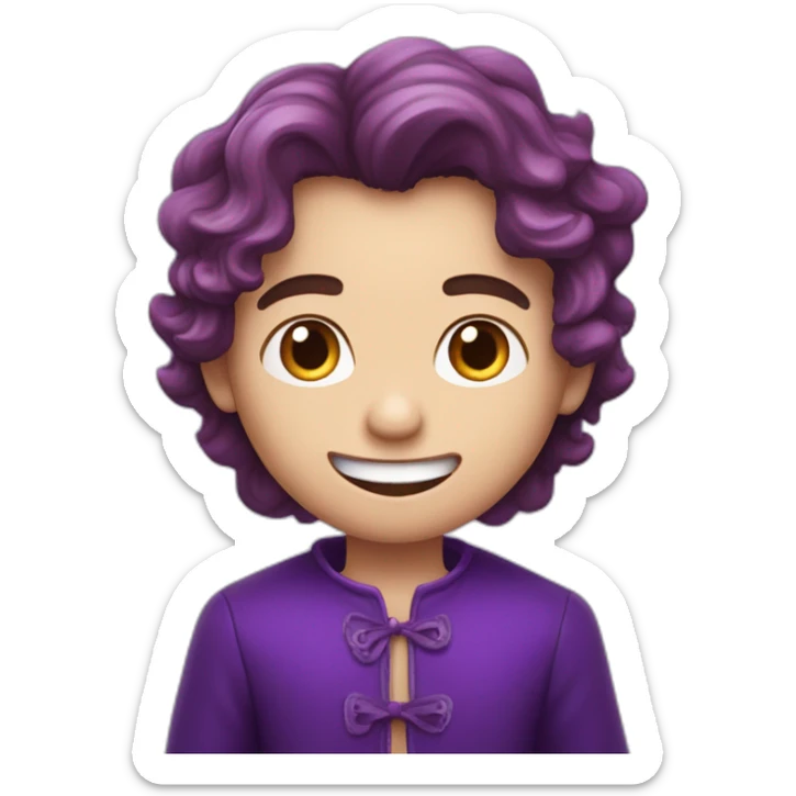 Un garçon qui sourit avec des dent de vampire les cheveux boucler violets sticker