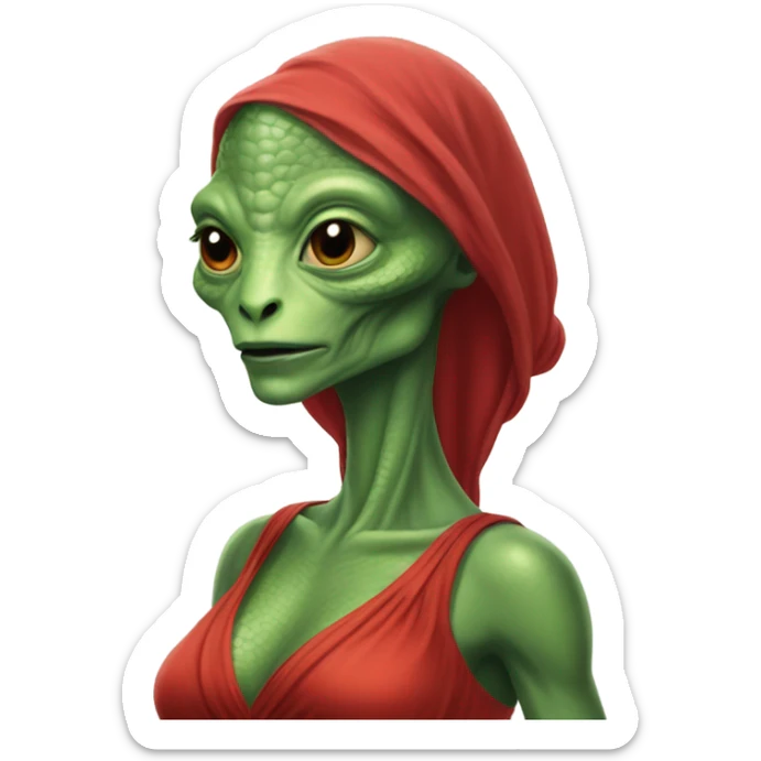 Pregnant Reptilian alien woman, full body in red dress sticker