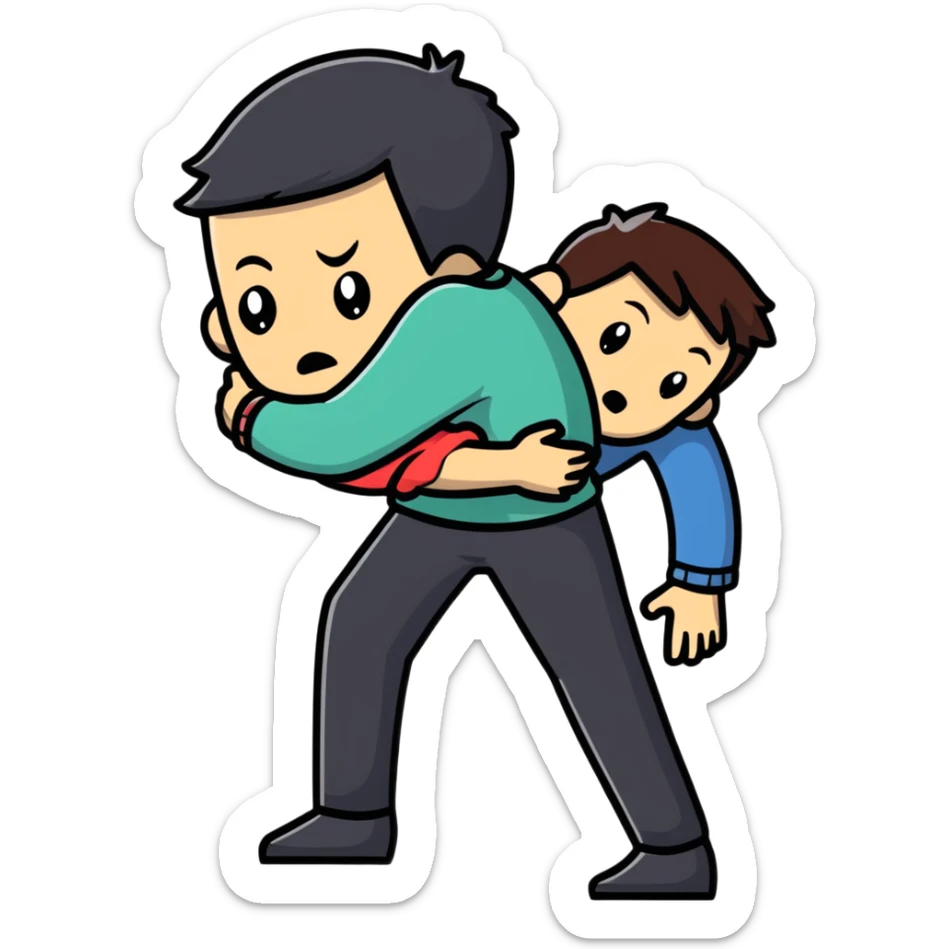 man with anxious attachment desperately holding onto someone with fearful expression not wanting to let go sticker